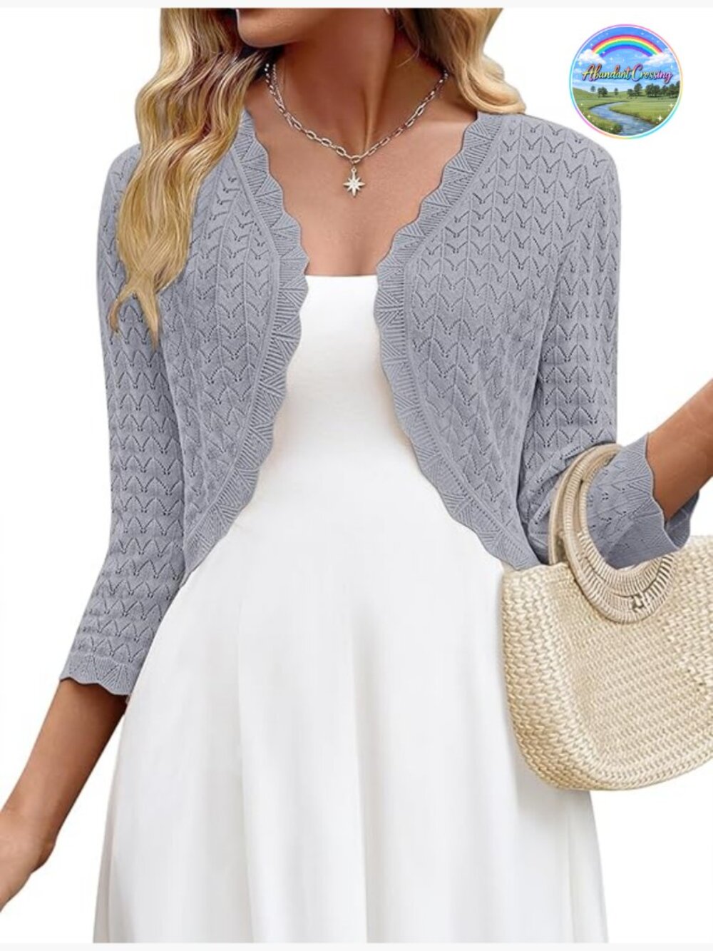 Crochet Cropped Bolero Shrug 3/4 Sleeve Lightweight Cardigan for Dresses
